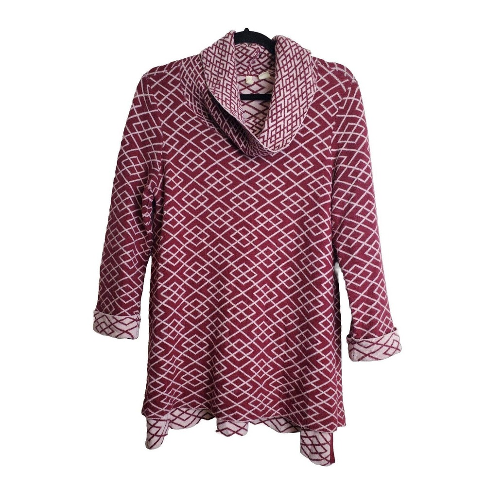 Anthropologie Moth Cowl Neck Pullover Sweater Angora Printed Red Side Slits Med